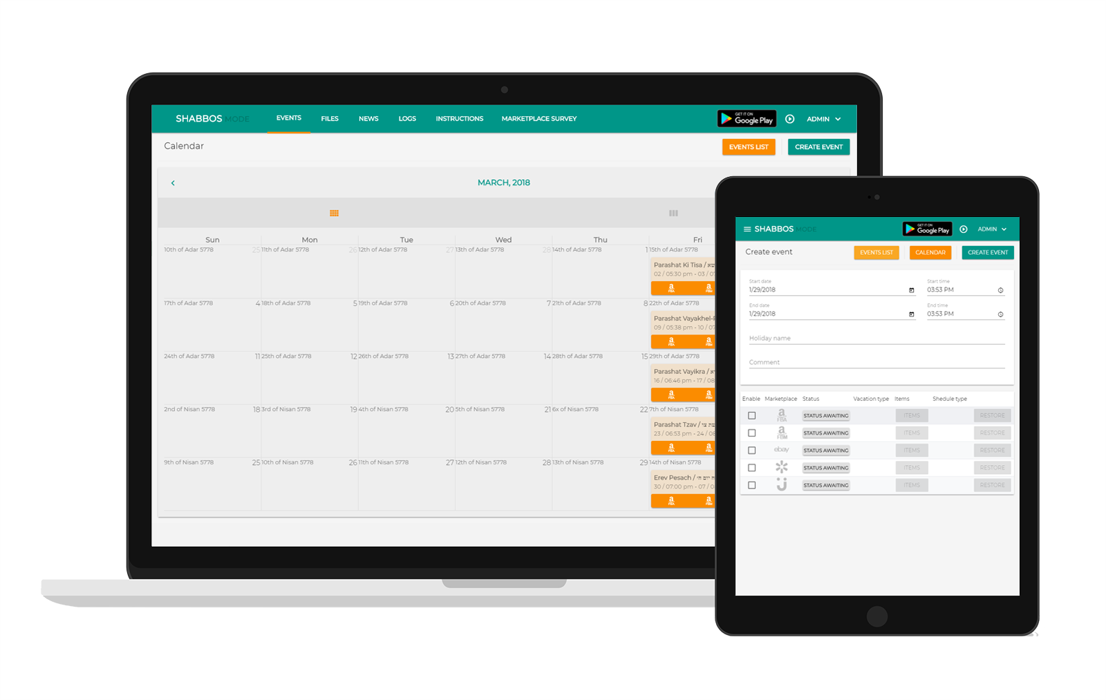 ShabbosMode dashboard preview